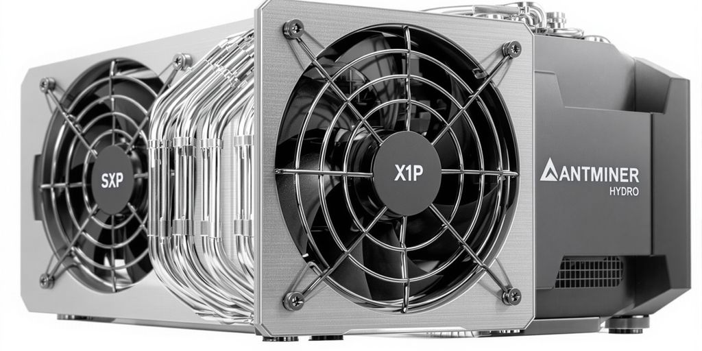 Antminer S19 XP Hydro mining rig with visible cooling.